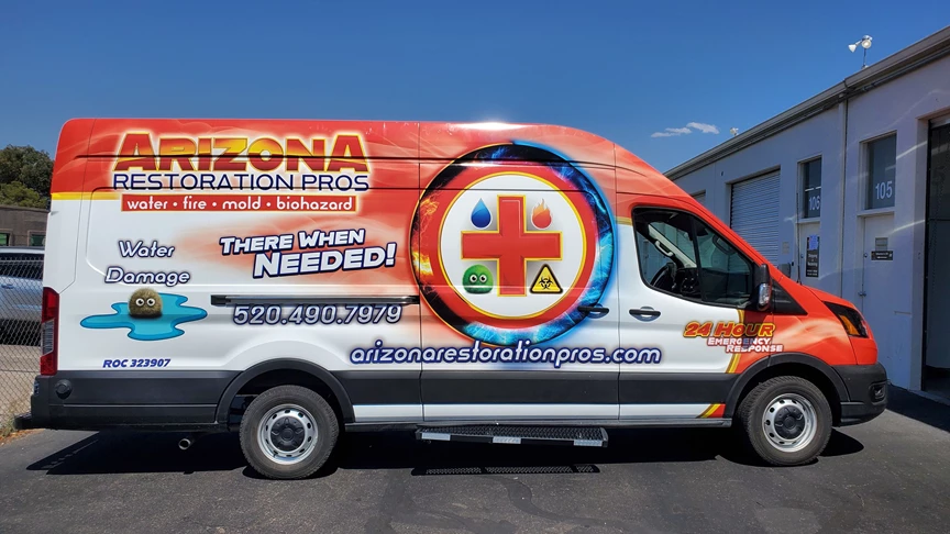 This is a full vehicle wrap done for the company Arizona Restoration Pros.