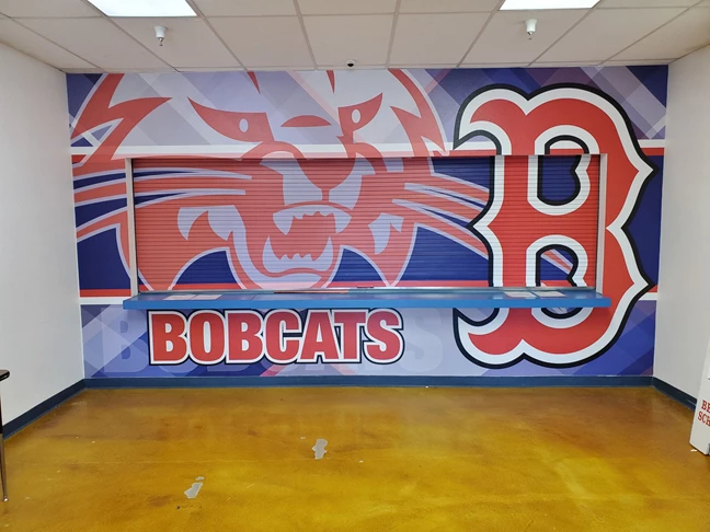 Wall Graphic covering front of concession area at Benson High School Gymnasium